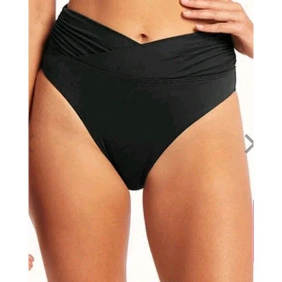 Sea Level Swim Bikini Bottom Sz 4 Black High Waist Australia $72 - Picture 10 of 12